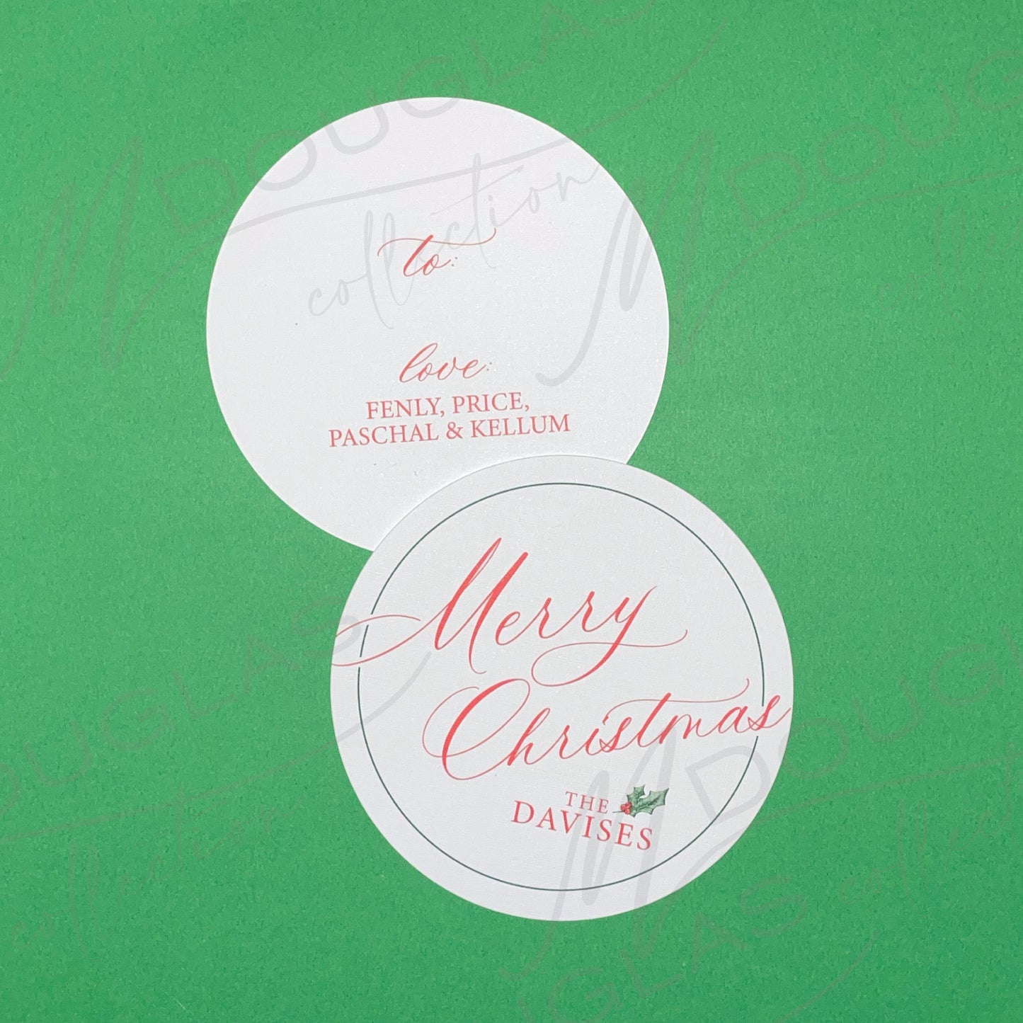 Holly Round Christmas Tag